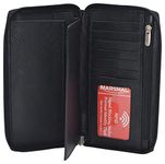 MARSHAL Genuine Leather Checkbook Cover Zippered, RFID Black, One Size, Long Zipper Wallet