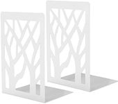 Weforu 2 Pcs White Bookends, Metal Book Ends for Shelves, Book Shelf Holder, Book Holders,Book Stoppers for Office and School, Decorative Tree Unique Design(White 1 Pair)