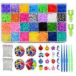 12000pcs+ Rubber Bands Kit,Rubber Bands for Bracelet Making Kit,loom Bands Refill set DIY knit Box Bracelets kit for Kids 28 Colors with Clips Charms Beads Hooks