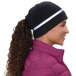 TrailHeads Women's Ponytail Hat | Reflective Cold Weather Running Beanie | Hat for Running, Hiking, XC Skiing - Black