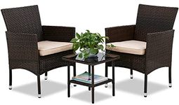 FDW Outdoor Patio Wicker Rattan Chair Conversation Garden Porch Furniture Sets for Yard and Bistro with Coffee Table (Brown)