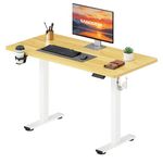 SANODESK 110 * 54 Electric Standing Desk ONE PIECE Height Adjustable Standing Desk With Memory Smart Panel Sit Stand Table With Hooks and Cupholder for Home Office (White Frame+ Maple Desktop)
