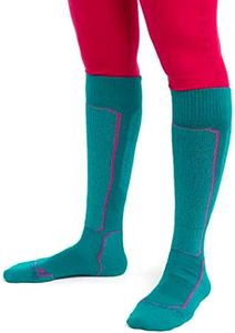 Icebreaker Merino Ski+ Light Wool Socks for Women, Knee High, Over The Calf - Comfy, Breathable High Socks for Women with Seamless Toe, Cushioned Instep - Flux Green/Ether/Tempo, Large