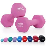 Core Balance 2kg Dumbbell Pair Hex Weight Neoprene Coated Cast Iron Strength Training (Pink)