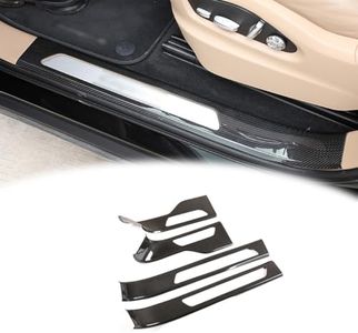 RURZTDAKM Real Carbon Fiber Built-in Threshold Panel Strip Welcome Pedal for Porsche Cayenne 2018-2020 Car Exterior Decoration Accessories (Black)