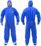 RAYGARD Hazmat Suit Disposable Protective Coverall Suit with Hood Breathable White SMS Painters Suit for Spray Paint Mechanic Work (Middle, Blue)