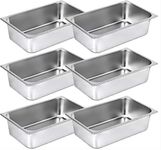 HVUE Set of 6 Hotel Pan 6 Inch Steam Table Pan Full Size 20x12x6 Inch Stainless Steel Anti Jam Steam Table Pan