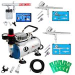 Voilamart Complete Airbrush Kit with Compressor 1/6HP High Performance Quiet Compressor 0.35mm 5cc/22cc Dual Action Air Brush Gun Nail Tattoo Art Paint Makeup Cake Decoration Car Paint Brush