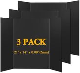 AKONEGE 3PCS Small Trifold Poster Board 21" x 14" Black Tri Fold Presentation Boards, Corrugated Cardboard Picture/Project Display Boards for Event, Exhibitions, Business, School Project, Science Fair