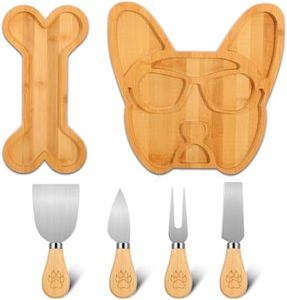 Layhit 6 Pcs French Bulldog Cheese Board Gifts Set for Christmas, 2 Frenchie Charcuterie Boards with 4 Matching Spreaders, 12" Bamboo Serving Tray Aperitif Platter Women Gifts for Housewarming Party
