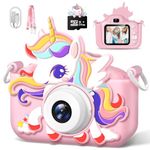 Kids Camera Toys for Girls Boys Age 3-12, Toddler Digital Selfie Camera with Cute Protective Cover, Upgrade 64GB Video Camera for Kids Travel/Outdoor Play, Joyful Christmas Birthday Gifts (Rianbow)