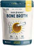 Bare Bones Bone Broth Instant Powdered Mix, Lemon Ginger, Pack of 16, 15g Sticks, 10g Protein, Keto & Paleo Friendly Bone Broth Packets