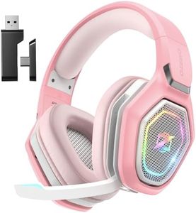 Ozeino Casque Gaming sans Fil pour PC Ps5 Ps4, 2.4GHz Audio sans Perte, USB & Type-C Casque de Jeu Ultra Stable avec Batterie 40 Heures pour Switch Laptop Mobile Mac(Rose)