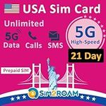 USA Prepaid SIM Card | Unlimited 5G/4G LTE High-speed Internet Data in US (Hawaii included) | Unlimited Calls and Texts (SMS) in United States | Refillable! (21 Days)