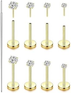 LongMiss Titanium Flat Back Earrings Stud G23 Hypoallergenic Nose Rings Helix Piercing Threadless Tragus Pin for Labret/Cartilage/Lip/Conch Body Piercing Jewelry Medusa for Women Men