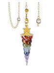 JOVIVI Gold Crown 7 Chakra Crystal Pendulum Dowsing Divination Healing Spiritual Resin Thread Pointed Pendulum Crystal Witchcraft Reiki Meditation Gifts