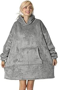 Lillian's HOME Oversized Flannel Blanket with Long Sleeves, Wearable and Cozy with Large Front Pocket, Sherpa Fleece Lining for Adults, Teens and Children One Size Fits All (Gray)