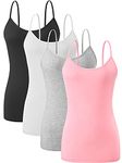 ROSYLINE Basic Cami Tank Tops for Women Undershirts Camisole with Adjustable Spaghetti Strap Tanks Camis Bl/Wh/Gray/Lightpink L