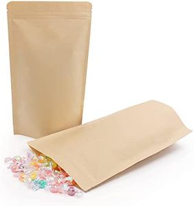 SumDirect Kraft Stand Up Pouches - 50 Pack 7x12 Inch Zipper Food Storage Reusable Bags with Foil Lined for Home or Business