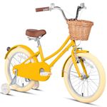 Glerc 18 Inch Kids Girls Bike for 5 6 7 8 Years Old Little Girls Retro Vintage Style Bicycles with Basket Training Wheels and Bell, Peach, Yellow