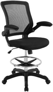 Modway Veer Reception Desk Flip-Up Arm Drafting Chair in Black