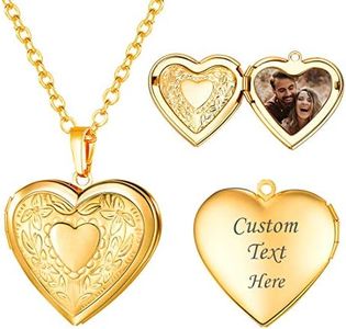 U7 Women Flower Heart Locket That Hold Memorial Photo 18K Gold Plated Jewelry Rolo Chain Customized Photo and Text Engrave Lockets Pendant