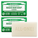 Dr Bronner's 3-in-1 Almond Pure Castile Bar Soap, Made with Organic Oils, Used for Face, Body and Hair, Certified Fair Trade & Vegan Friendly, 140g Bar