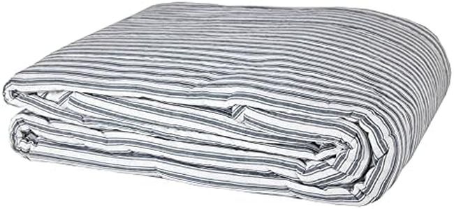 VHC Brands Sawyer Mill Ticking Striped Cotton Farmhouse Pre-Washed Twin Bedding Accessory, Quilt 68x86, Blue Denim