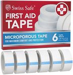 Swiss Safe First Aid Tape, Medical Microporous Surgical Tape, 5/8in Width x 10 Yards Length, Self Adhesive Paper Tape Bandage Rolls (6-Pack)