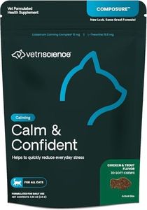 VetriScience Composure Cat Calming Chews - Clinically Supported Cat Anxiety Relief Supplement for Stress, Grooming, Vet Visits, Separation & More - 30 Count, Chicken and Trout Flavor