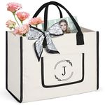 Waterproof Canvas Tote Bag Initial Personalized Gifts for Birthday Mother Teacher Monogram Beach Tote Bag for Women