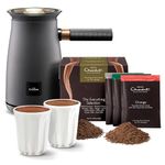 Hotel Chocolat Velvetiser - In-Home Hot Chocolate Machine - Barista-Grade Hot Chocolate Maker - Charcoal Edition - Complete Starter Kit - 2 Ceramic Podcups & 10 Single-Serve Sachets