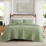 WDCOZY Sage Green Cloud Quilt Twin Size Bedding Set with Pillow Sham, Seafoam Puffy Cozy Lightweight Bedspread Coverlet, Soft Cute Bed Cover for All Season - 2 Pieces, 68x90 inches