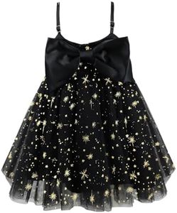 AGQT Toddler Girls Big Bow-Knot Tutu Dress Flower Girls Wedding Sling Dress Baby Girls Formal Birthday Tea Party Dress Black-Golden Stars Size 4-5 Years