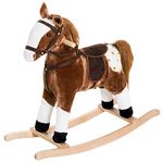 Qaba Rocking Horse Plush Pony Children Kid Ride on Toy w/Realistic Sound (Brown)