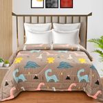 FRESH FROM LOOM Kids Cartoon Printed Double Bed Blanket | Soft Children Comforters | Dohar for Kid Boys & Girls | Summer & Winter Blanket (90x100 Inches | King Size | Dinosaur Beige)