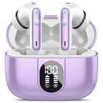 Csasan Wireless Earbuds, Bluetooth 5.3 Headphones HiFi Stereo, 40H Wireless Earphones with ENC Noise Cancelling Mic, IPX7 Waterproof, LED Display, Touch Control Bluetooth Earbuds for Sport Work Purple