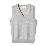 SMILING PINKER Boys Girls Vest V-Neck School Uniform Sleeveless Knitted Top Cotton Jumper (Light Grey,3-4 Years)