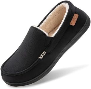 HomeTop Men's Classic Moccasin Slippers Comfy Memory Foam Indoor House Shoes Black,10 US