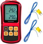 Mengshen Digital Thermometer, 2-Channel K-Type Thermocouple Probe Sensor Temperature Meter Gauge for K/J/T/E/R/N/S Type, -200℃ to 1372℃ (-328℉ to 2501℉)