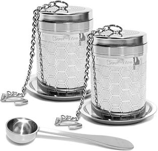 Sou Zen Tea Infuser (2 Pack & Teaspoon Scoop) | Extra Fine Hex Mesh Loose Leaf Tea Strainers | 304 Stainless Steel Tea Steeper with Extended Chain Hook | Perfect for Brewing Loose Tea, Herbs & Spices