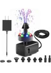 Asian Pumps 220V Fountain Pump for Tabletop Indoor/Outdoor with Adjustable Flow, Quiet Water Fountain Pump with 6LED RGB Lights for Garden, Small Fish Tank, Pond, Aquarium Features- 7 Spray Nozzles