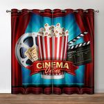 Jekeno Movie Theater Blackout Curtains, Home Cinema Video Theme Decor for Home Bedroom Living Room Grommet Window Darkening Drapes, 52 Wide 63 Long inches 2 Panels