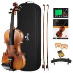 Cecilio CVN-600 Hand Oil Rub Highly Flamed 1-Piece Back Solidwood Violin with D'Addario Prelude Strings, Size 4/4 (Full Size)