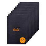 Rhodia 119189Cpack - Pack of 10 Black Stitched Notebooks - A5 - Ruled - 96 Pages - Clairefontaine Paper 80 g/m² - Soft Coated Card Cover, Resistant and Waterproof