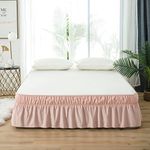 AYASW Bed Skirt-16 Inch Drop Dust Ruffle Three Fabric Sides Wrap Around Ruffled (Queen/King, Pink)