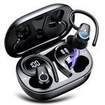 Wireless Earbuds, 2023 Wireless Earphones Bluetooth 5.3 Headphones Wireless, Over Ear Buds Wireless Earbuds with Earhooks, IP7 Waterproof 50H Stereo Wireless Headphones Sport, Dual LED Display, Black