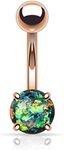 FIFTH CUE 14G Opal Glitter Prong Set Rose Gold IP Over 316L Surgical Steel Belly Button Ring (Dark Green)