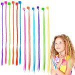 QUILBOOL Hair Extensions For Women Colourful Kid Hair Stylish Claw Clips Trendy Hair Streaks Braided kids Hair extensions with Clip Hair Strips For Girls Children Straight Colorful Extension, 12PC.