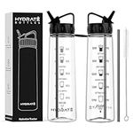 HYDRATE 900ml Water Bottle with Straw and Motivational Time Markings, BPA Free, Flip Cap, Drop Proof Sports Water Bottle, Ideal for Gym, Extra Strong Material Water Bottles with Straw (Black)